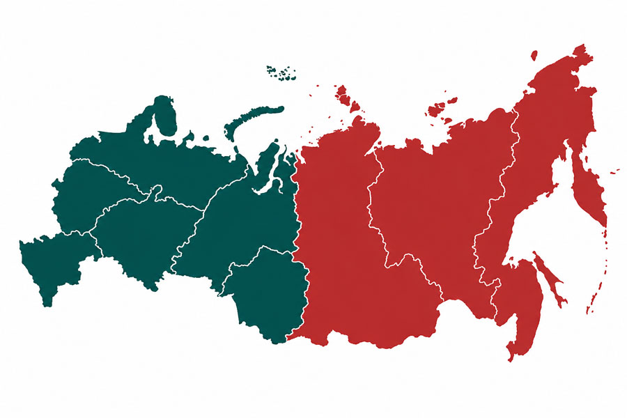 Карта России с выделенными федеральными округами работы
